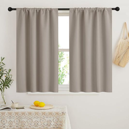 RYB HOME 45 inch Curtains for Kitchen Room Darkening Privacy Mini Curtain for RV Camper Bathroom Small Window, Width 34 x Length 45 inch, 2 Panels Set, Sand