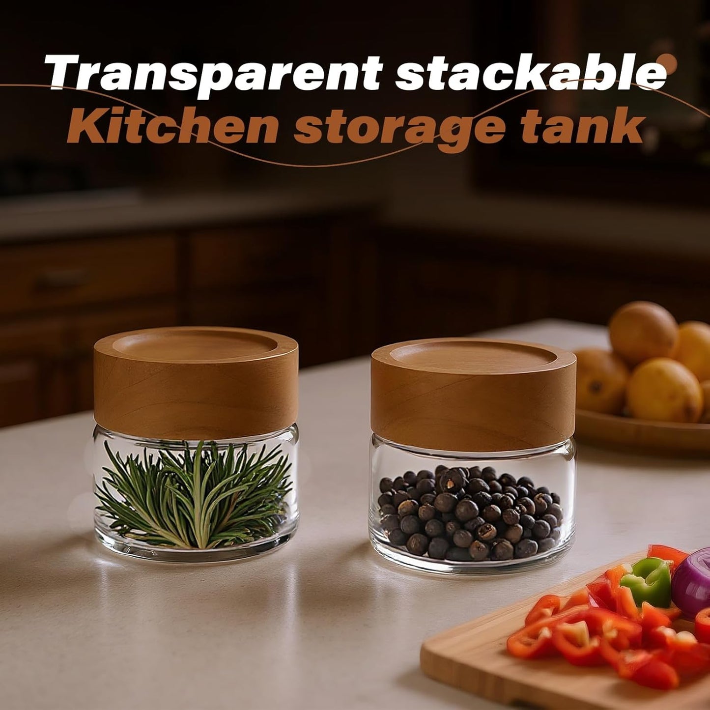 2-Pack 4 oz Leakproof Mason Jars with Airtight Acacia Wood Lids - Small Glass Food Storage Containers for Overnight Oats, Spices, Snacks, Kitchen Pantry Organization