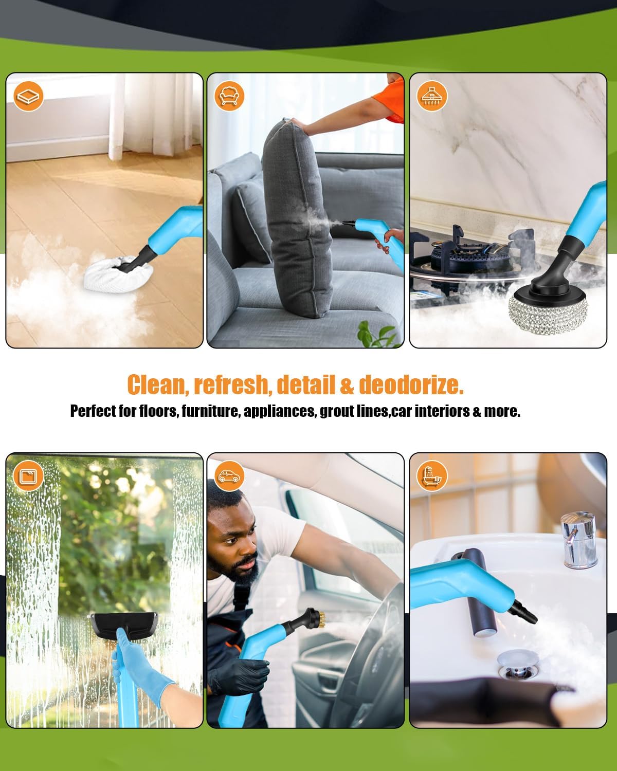 Handheld Steam Cleaner for Home, 10s Heat-Up/2.1 Qt Tank/4.5BAR High Pressure Hand held Steamer for Cleaning, 3 Level Pressurized Portable Steam Cleaner for Car Detailing, Bed Bugs, Blue,Tile, Grout
