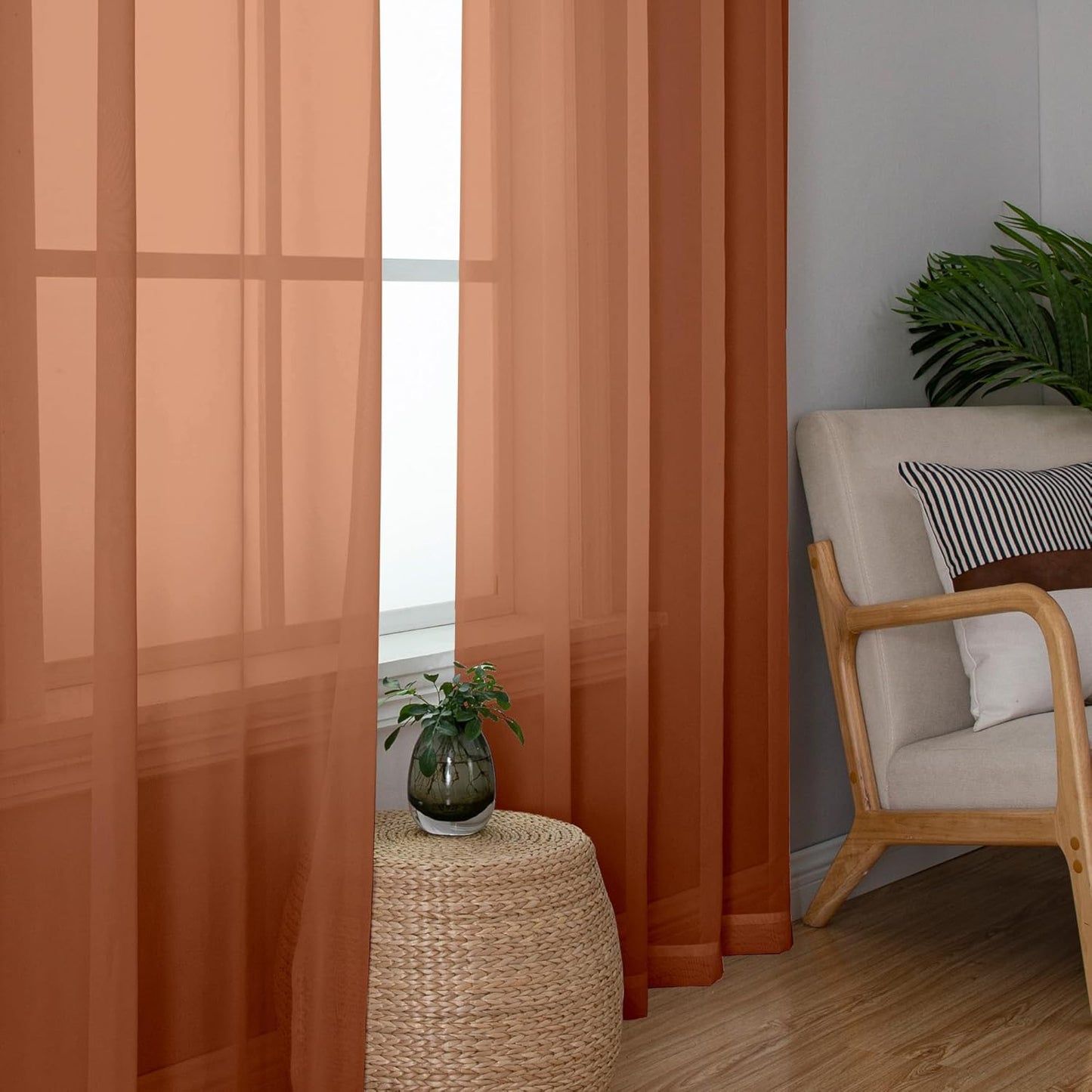 Chyhomenyc Orange Sheer Curtains 96 inches Long 2 Panels, Light Filtering Soft Airy Solid Elegant Voile Window Treatment Drapes for Bedroom Living Room Wedding Party Decor, 42 Wx96 L, 8FT L