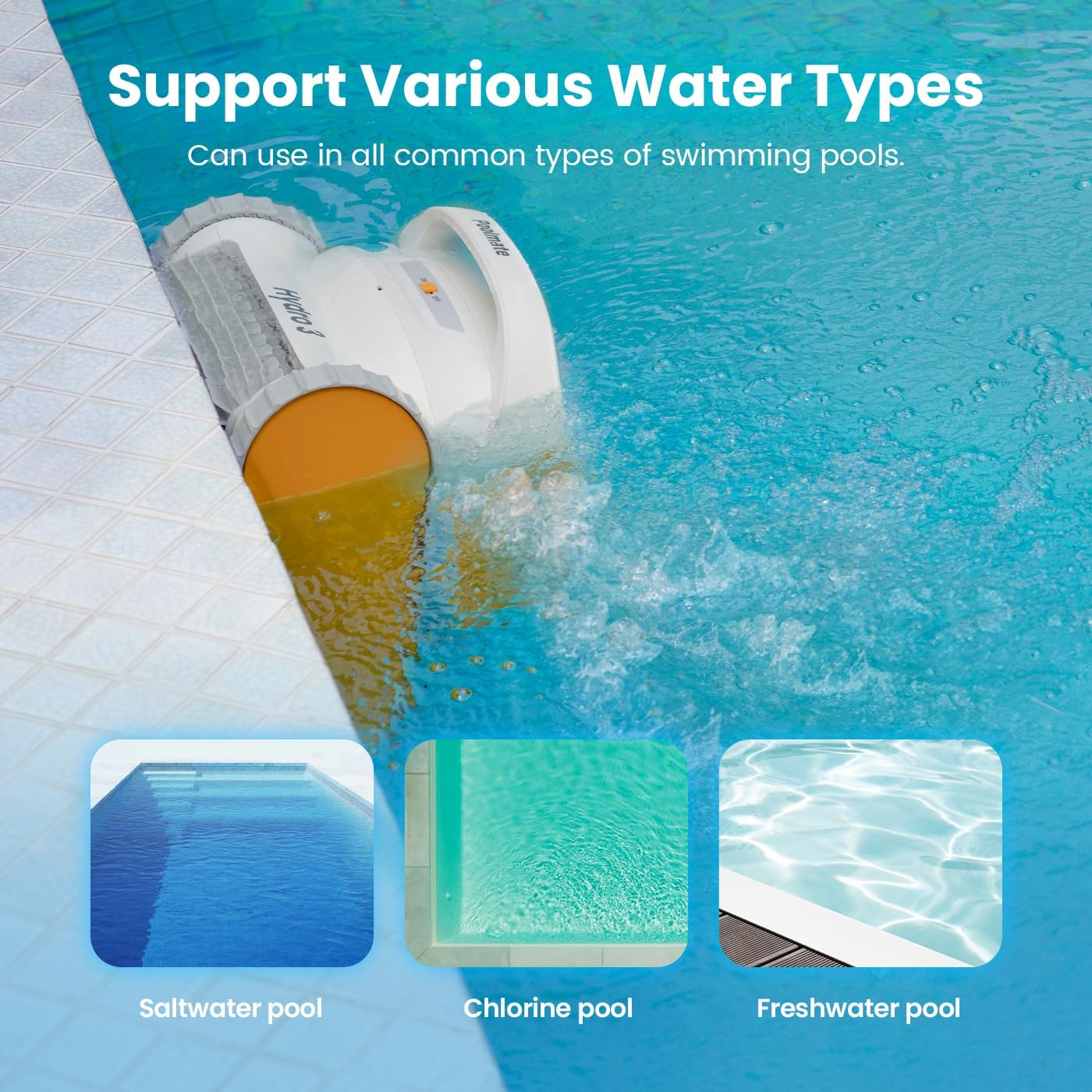 Hydro3 Robotic Pool Cleaner, 150W Cordless Pool Vacuum for Inground/upground Pool Max 861-1070 sq.ft, 200mins Runtime, 2xBrushless-Motor, 4.1L Filter Basket, Wall Climing/Waterline Clean