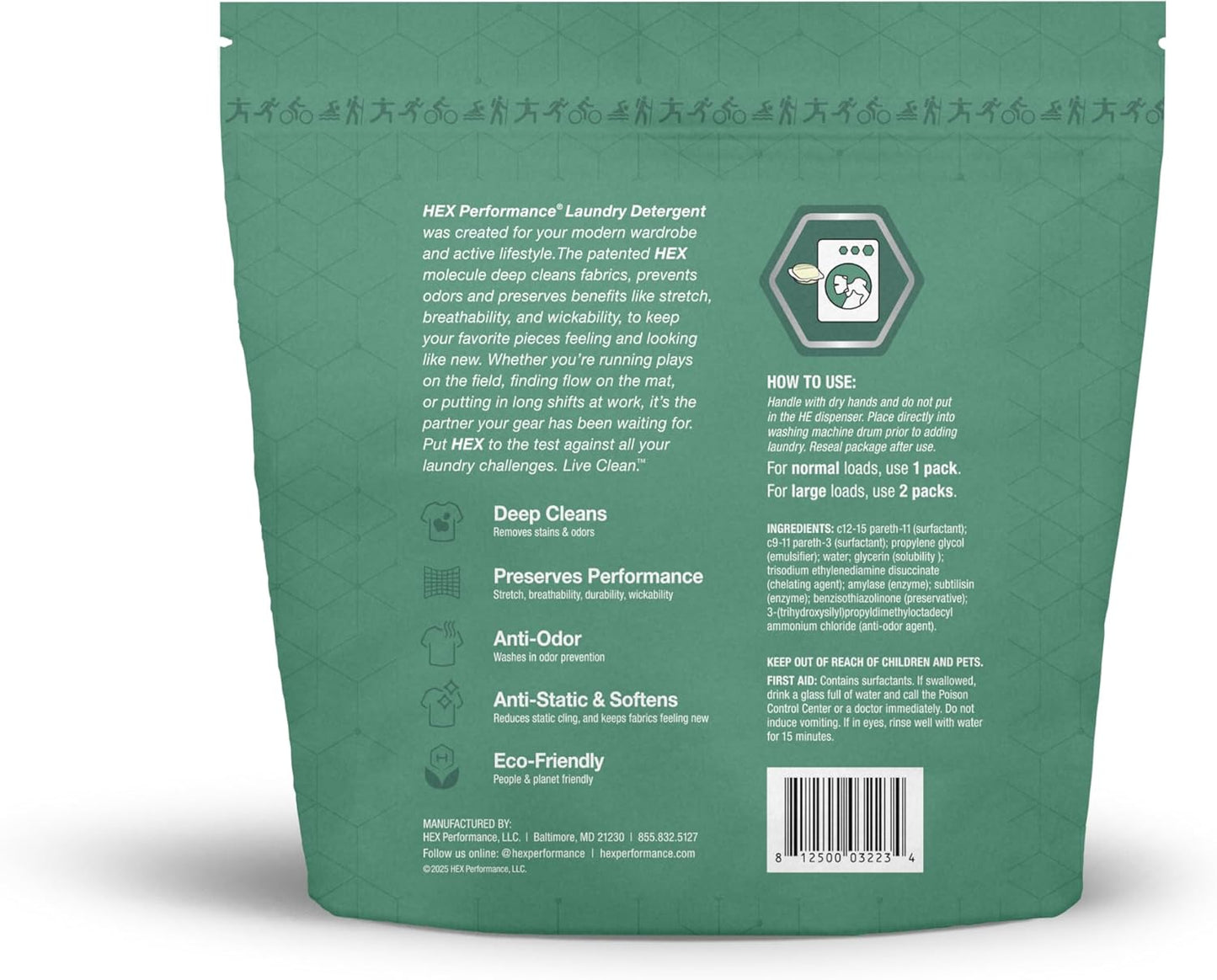 HEX Performance Laundry Packs, Unscented, 75ct - Designed for Activewear, Eco-Friendly