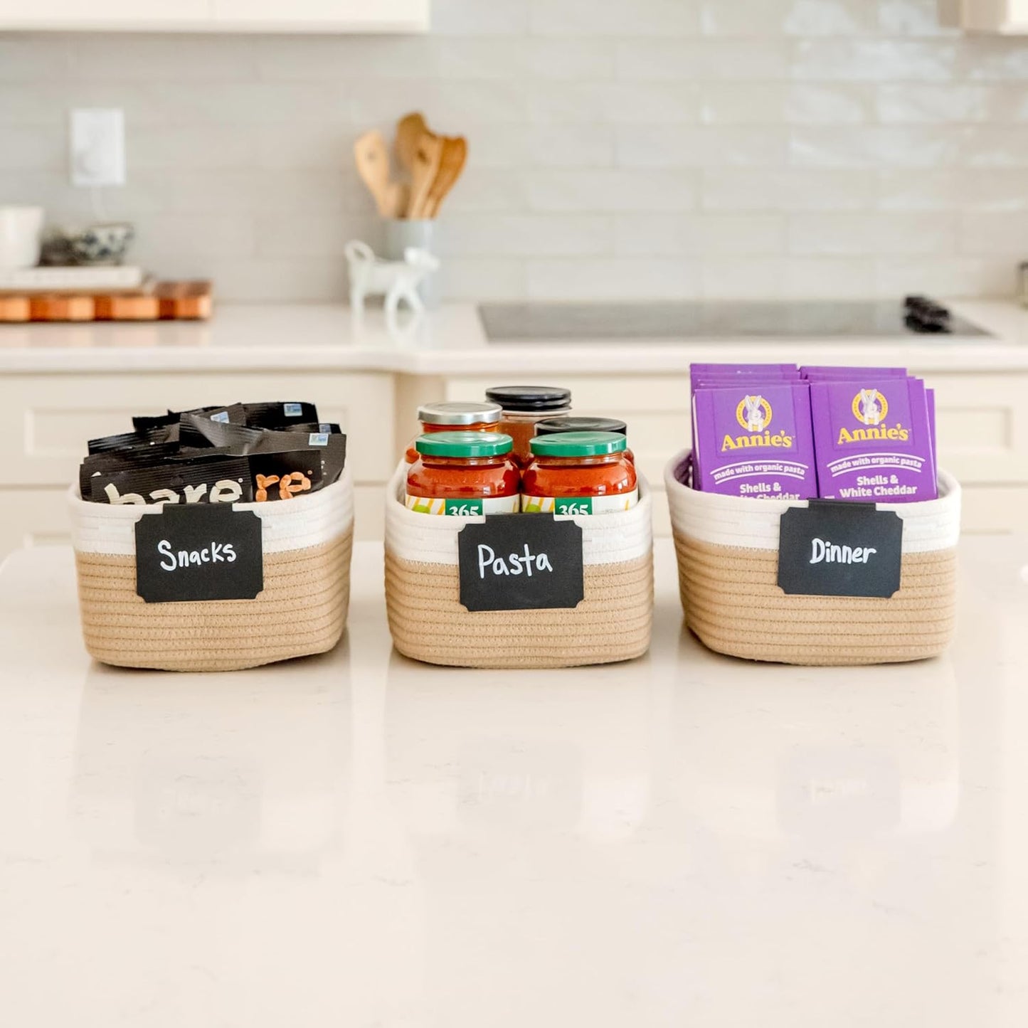 NaturalCozy 11.8"x8"x4.5” Storage Baskets for Shelves 3 Pack | Cotton Rope Woven Small Baskets for Organizing | Small Storage Bins for Nursery, Bathroom, Closet, Cube Shelf, Decorative, Gift Basket