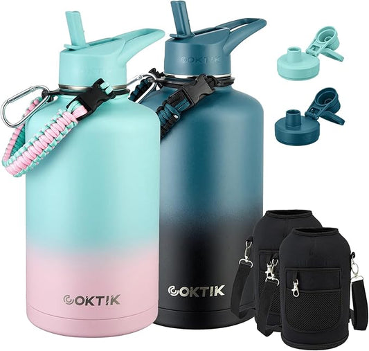 84oz Water Bottle with Straw - Triple Insulated Flask, 48hr Cold Retention Large Water Bottle, Leakproof Water Jug for Gym, Hiking, Camping, Outdoor Sports(2 pack,Mix Color)