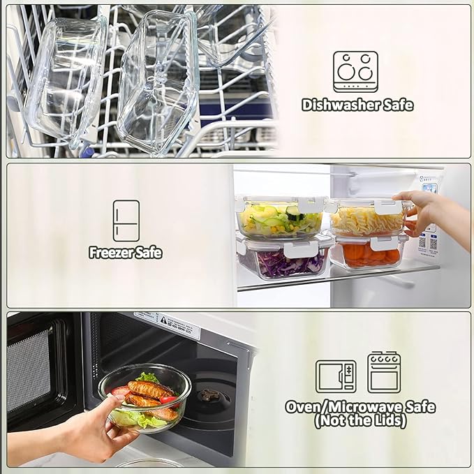 [10-Pack]Glass Meal Prep Containers with Lids, MCIRCO Glass Food Storage Containers with Snap Locking Lids, Airtight Lunch Containers, Microwave, Oven, Freezer and Dishwasher, White