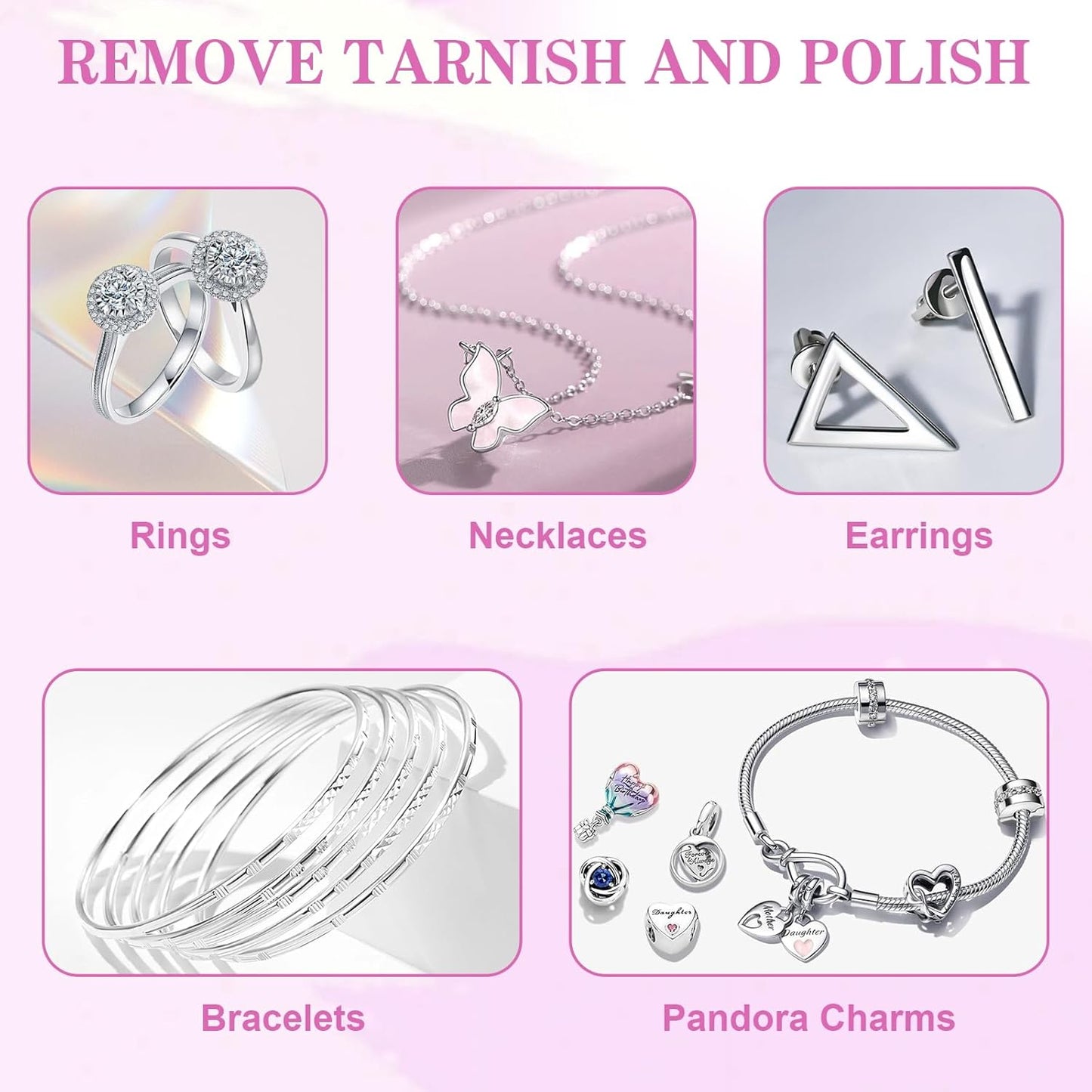 100 Pack Jewelry Polishing Cloth, 3.15" x 3.15" Pink Cleaning Cloths, Small Silver Cleaning & Polishing Cloth for Jewelry, Individually Wrapped.