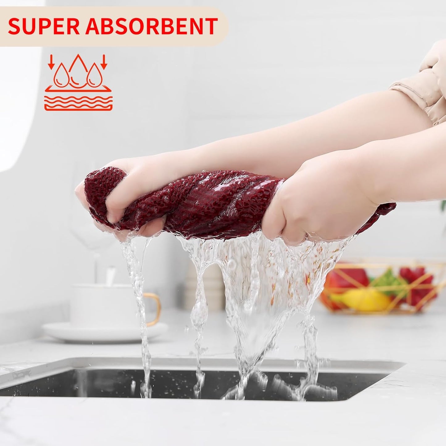 Homaxy 100% Cotton Waffle Weave Kitchen Dish Towels, Ultra Soft Absorbent Quick Drying Cleaning Towel, 13 x 28 Inches, 4-Pack, Burgundy