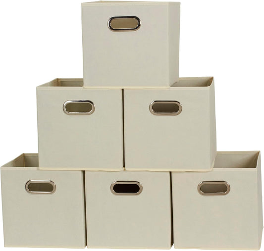 Household Essentials 82-1 Foldable Fabric Storage Bins | Set of 6 Cubby Cubes with Handles | Natural
