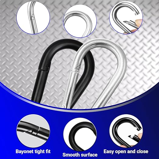 200Pcs 2.36" Heavy Duty Snap Hook Carabiners - M6 Galvanized Steel Quick Links for Keys, Hammocks, Swings, Outdoor Gear - Camping, Hiking, Fishing (Sliver)