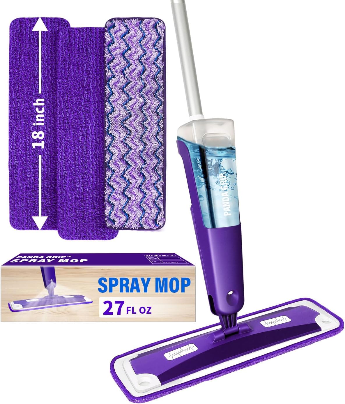 Mops for Floor Cleaning, Wet and Dry Spray Mop with Refillable Spray Bottle and 3 Washable Microfiber Pads Home or Commercial Use Flat Mop for Hardwood Laminate Wood Ceramic, Purple