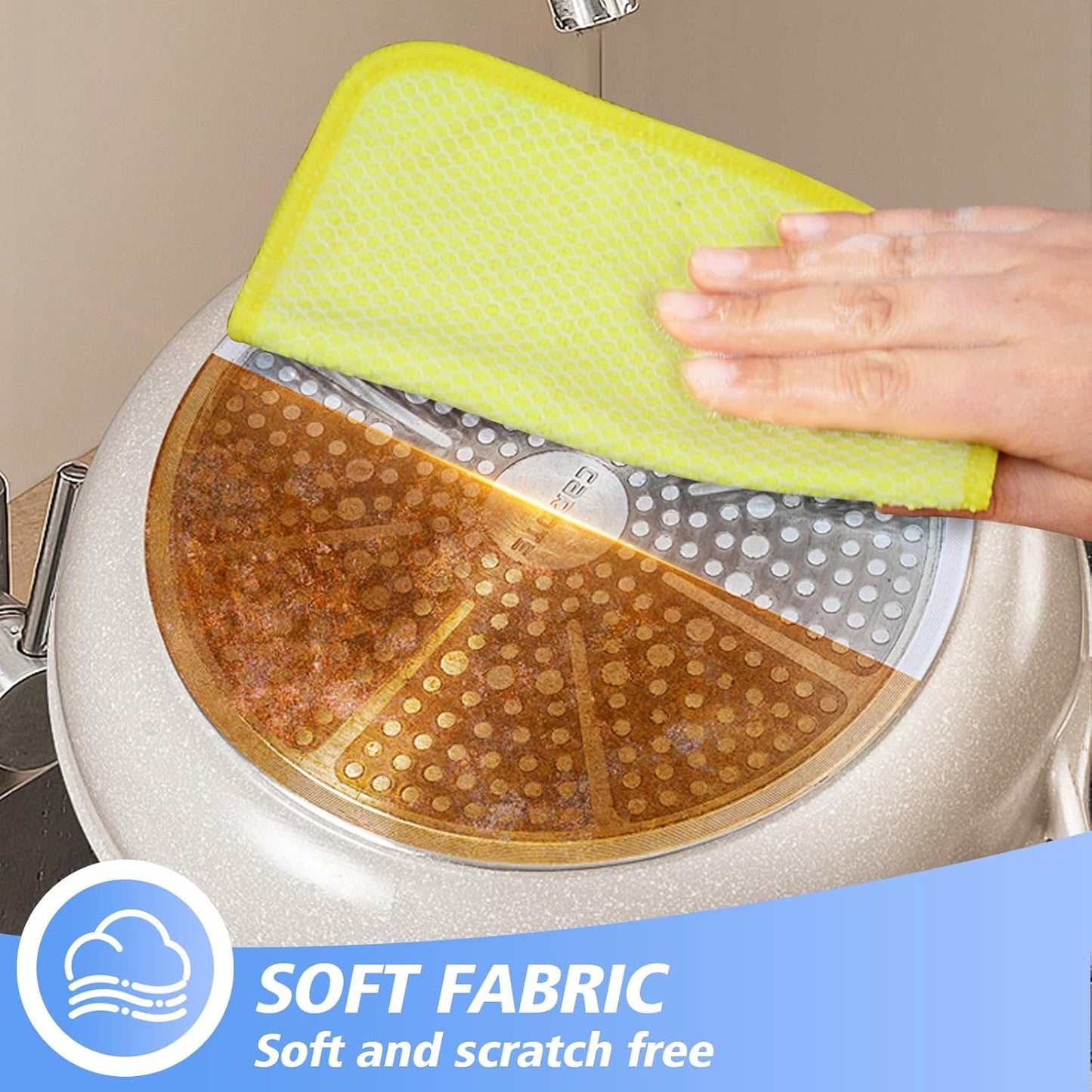 KinHwa Kitchen Washcloths for Dishes Absorbent Microfiber Dish Cloths Quick Dry Dish Rags with Poly Scour Scrub Side Ideal for Kitchen Cleaning (Yellow, 7inchx7inch 9 Pack)