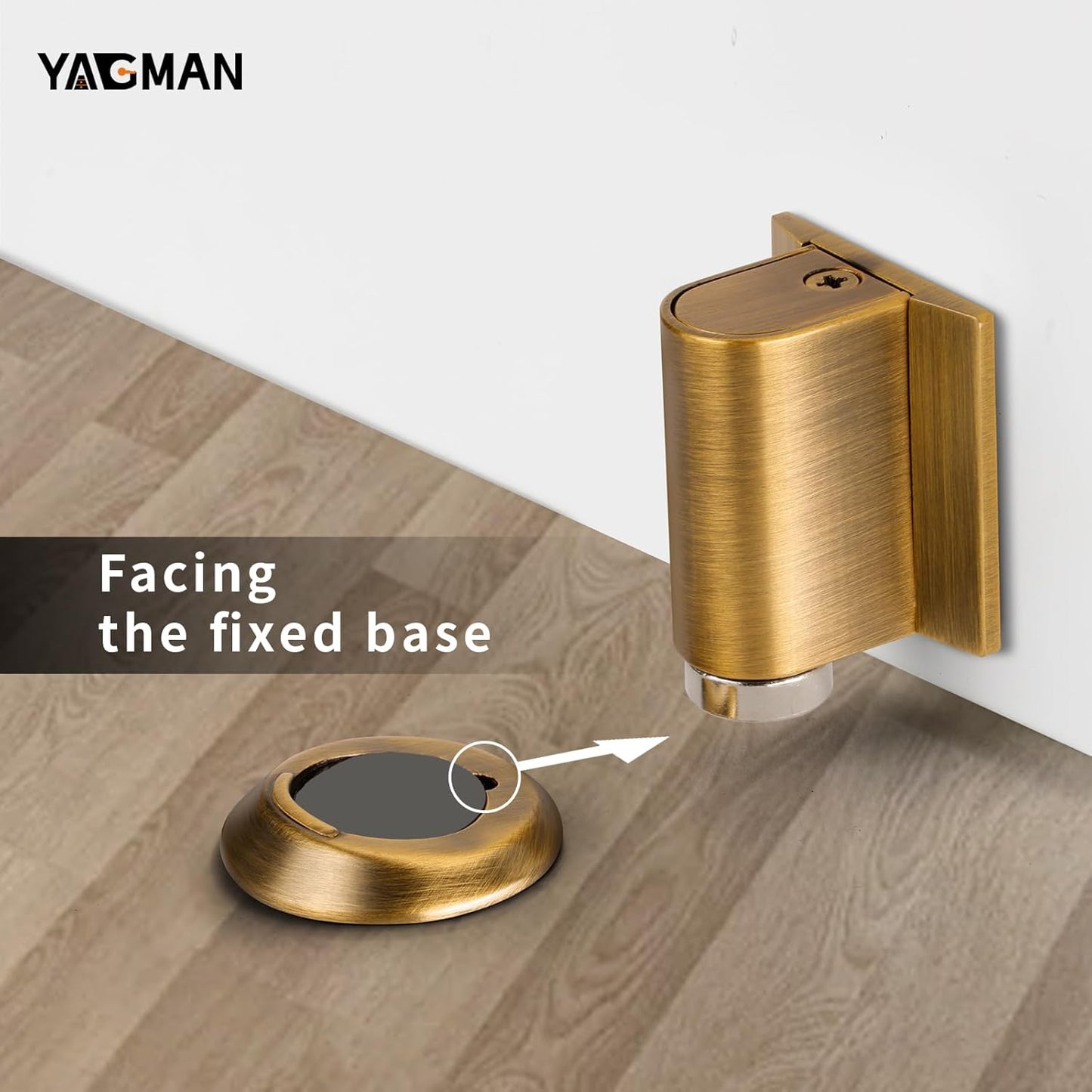 2 Pack Magnetic Door Stoppers Retractable Bottom of Door Holder No Drilling Mount Floor Door Stop with Screws and Adhesive Catch Door Keep Door Open Antique Brass AB-2
