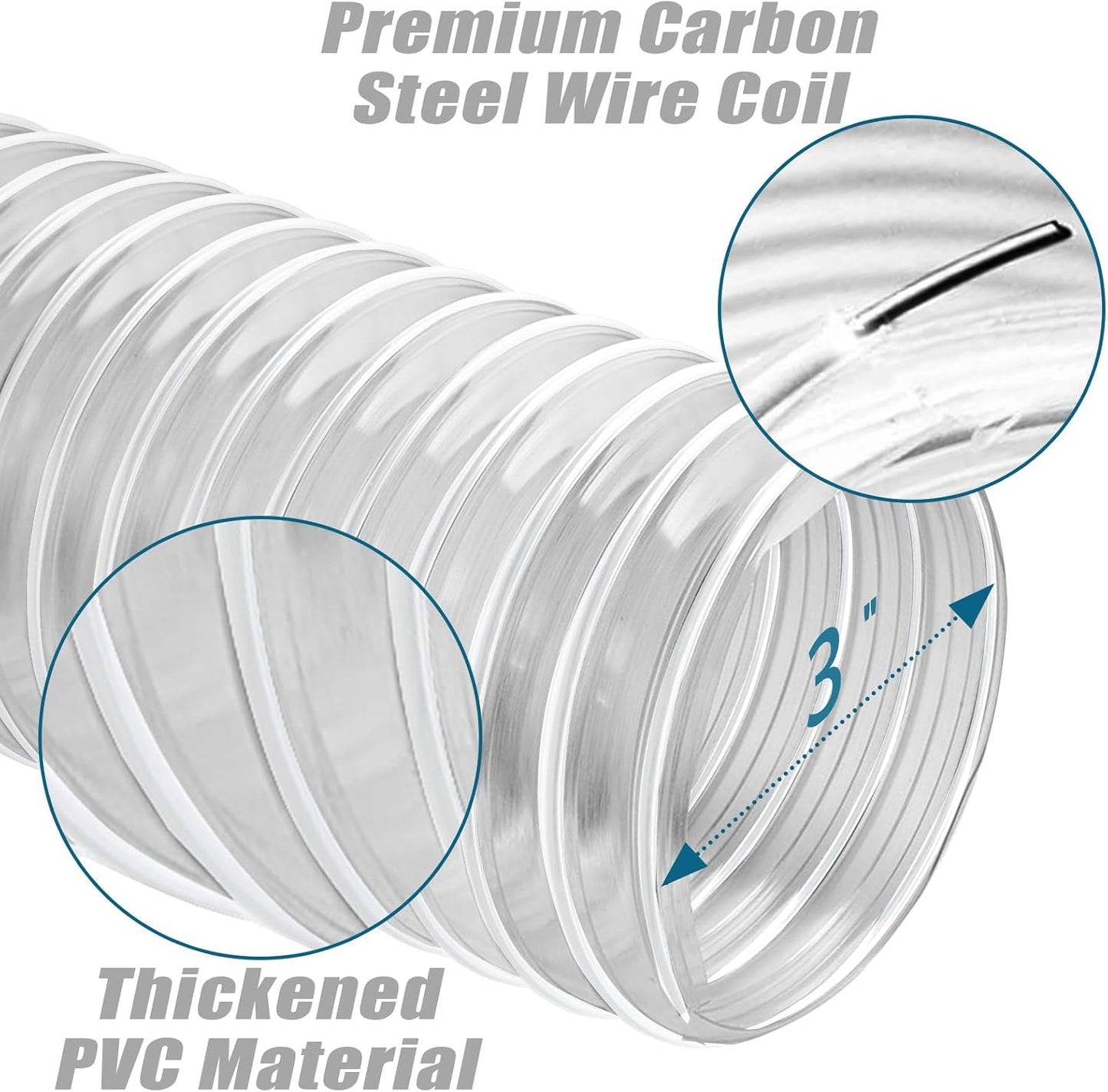 PVC Dust Collection Hose 3"x 10' - Heavy PVC Fume Collection Hose for Workshop, Woodworking, Dust Collection Systems
