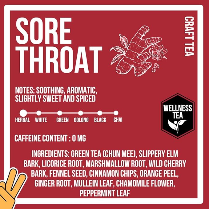 Sore Throat Tea - Wellness Tea Made with Elm Bark, Licorice Root and Marshmallow Root with Herbal and Medicinal Properties - Low Caffeine - Loose Leaf 4 Ounces