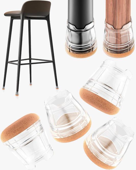 24-Pack Silicone Chair Leg Floor Protectors for Hardwood Floors -Felt Furniture Pads, Rubber Chair Leg Covers/Caps - Noise Reducing & Scratch-Proof - Round XS (Fits 9/16"-13/16" / 15-20mm), Clear