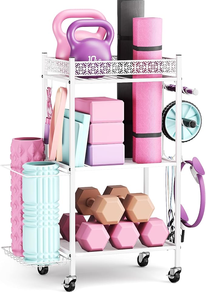 Yoga Mat Storage Rack, Home Gym Storage Rack, VOPEAK Workout Storage for Yoga Mat, Foam Roller, Equipment Gym Storage for Home Exercise and Fitness Gear (Metal)
