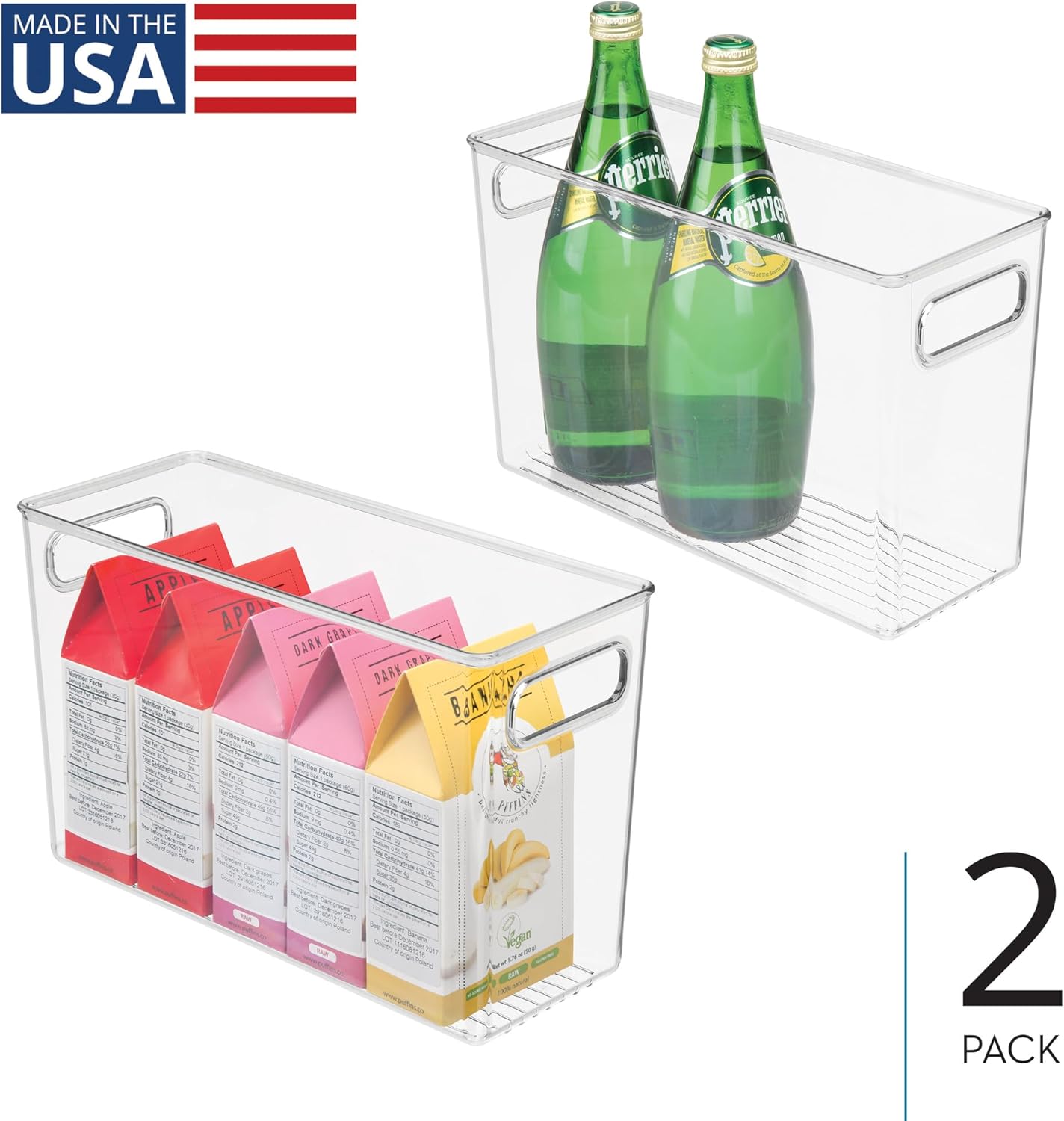 iDesign Tall Plastic Storage Bin with Handles for Fridge or Freezer - Set of 2 - Clear - Made in USA