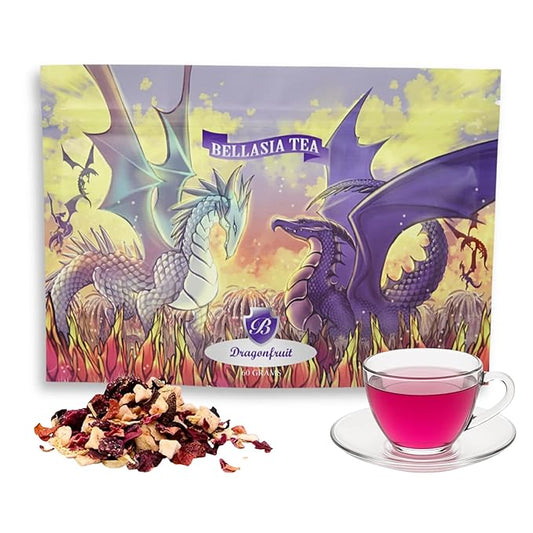 Bellasia Tea Dragon Fruit for Kids Using Real Fruit Pieces - Caffeine Free Herbal Tea Blend with Real Ingredients & Balanced Flavor- Add Loose Leaf Tea to Your Child’s Routine for A Fun & Tasty Drink. 20-25 Cups