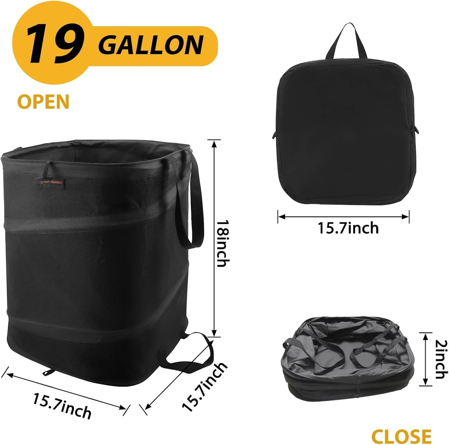 YUDI & GARDEN 19 Gallon Square Collapsible Yard Waste Bin｜Collapsible Trash Can｜Camping Trash Can, for Collecting Weeds or Yard and Party Waste