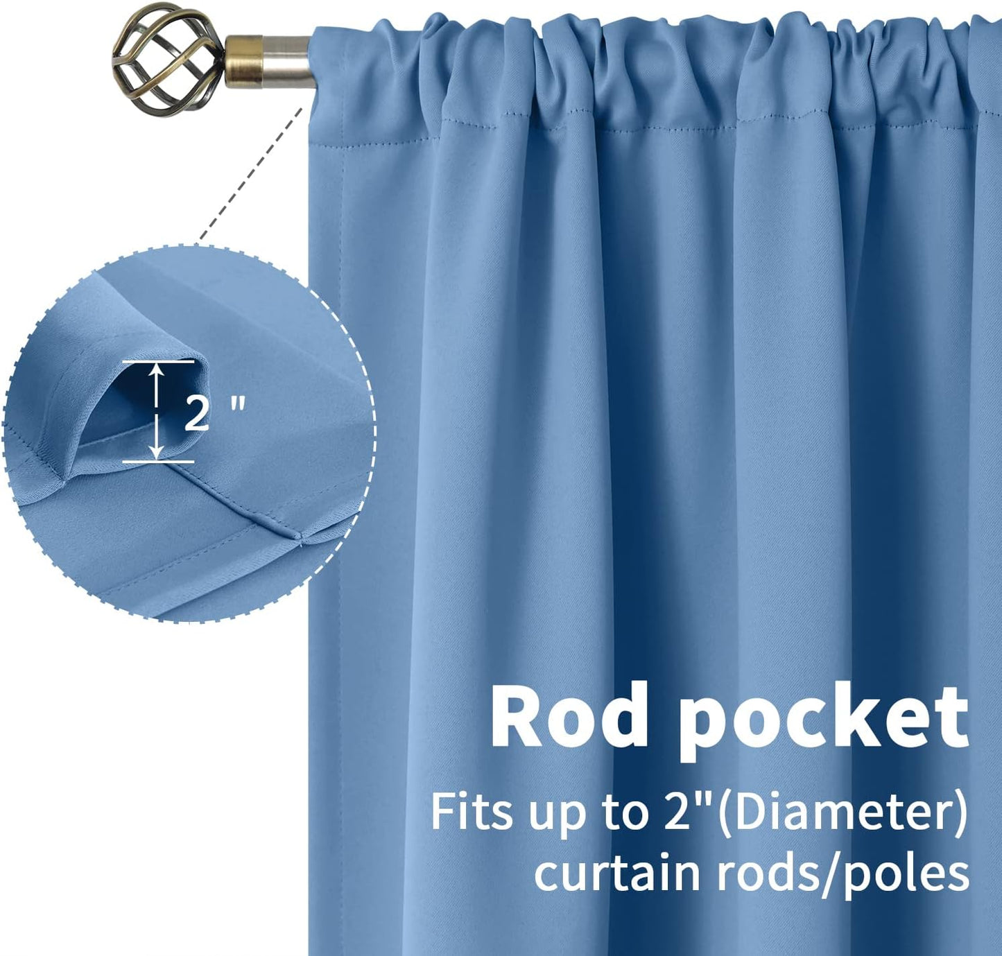 BGment Denim Blue Curtains 84 Inches Length for Living Room - Pocket Thermal Insulated Room Darkening Drapes for Bedroom Kids Nursery Dining, 42 x 84 Inch, 2 Panels