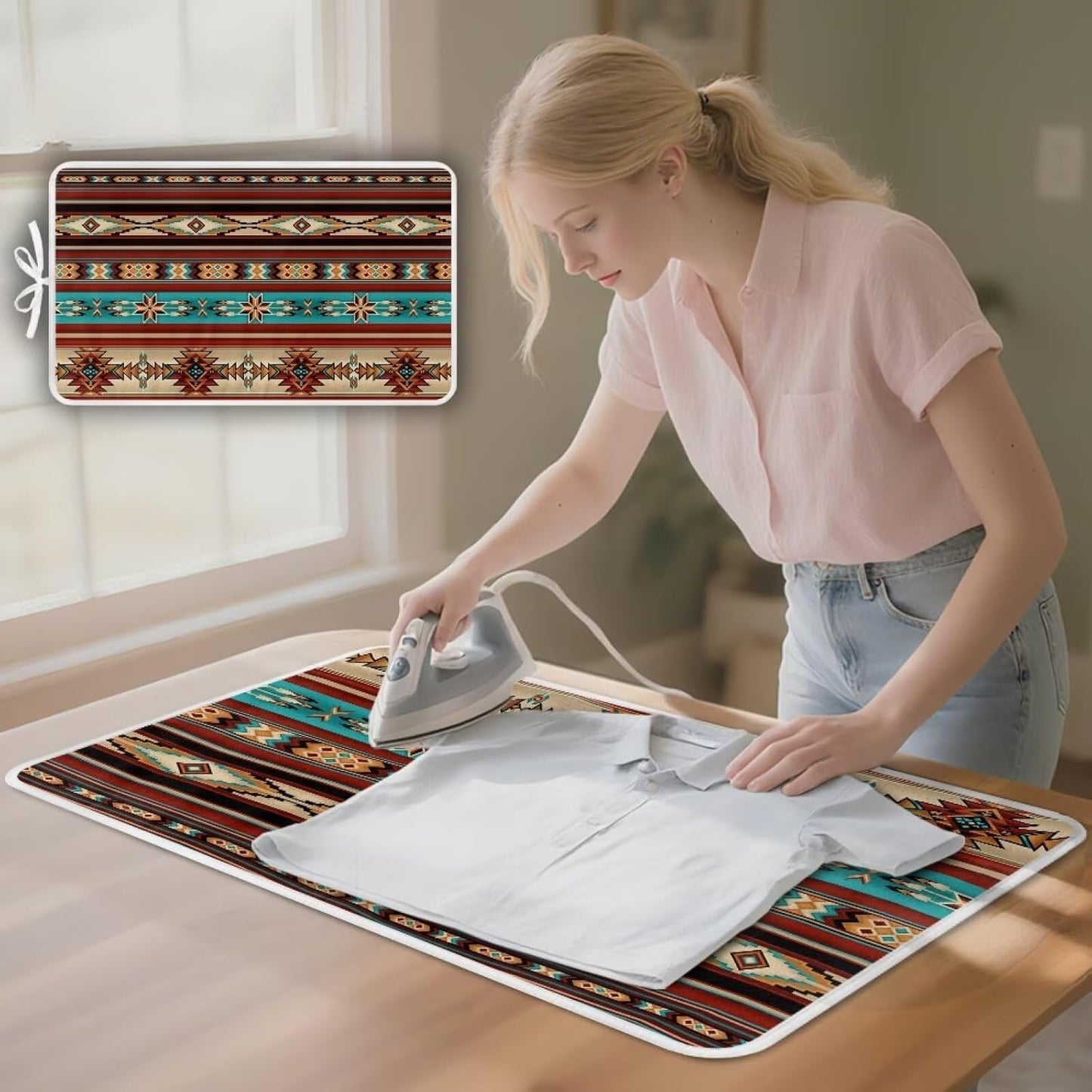Aztec Ironing Mat Ironing Board Pad Heat Resistant, Portable, Quilting & Travel Blanket 32 x 16 Inch Aztec Print Small Ironing Mat for Table Top,Countertop,Etc