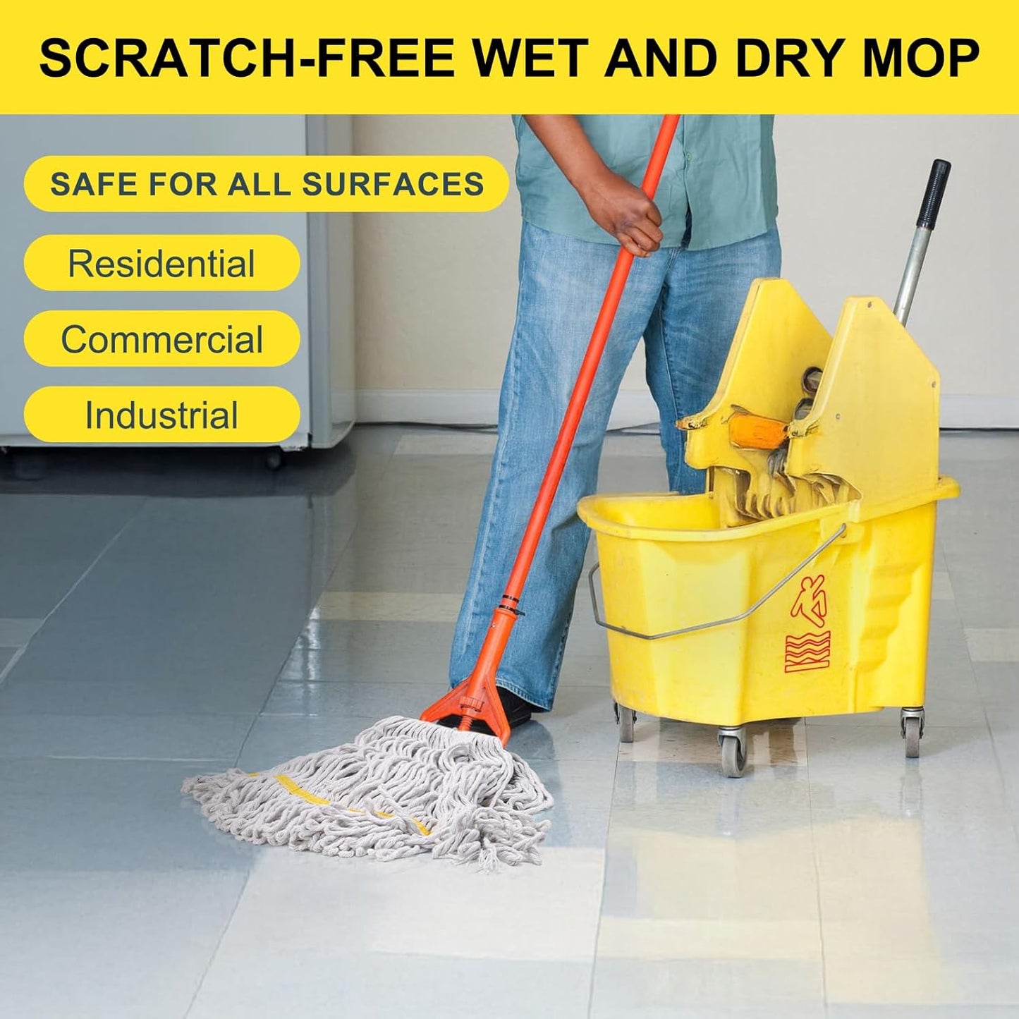 KeFanta 3 Pack Heavy Duty Commercial Mop Head Replacement,Wet Industrial Cotton Looped End String Mops Refill for Floor Cleaning,Yellow