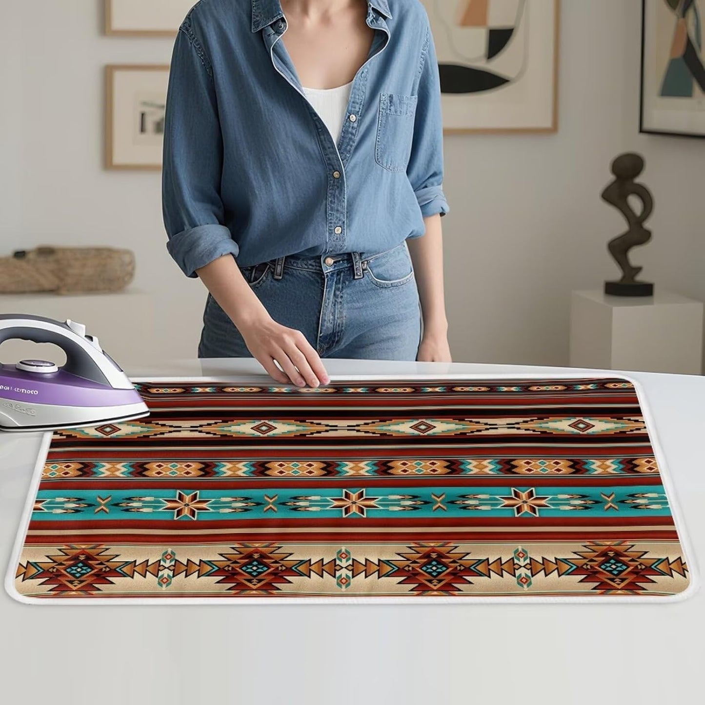 Aztec Ironing Mat Ironing Board Pad Heat Resistant, Portable, Quilting & Travel Blanket 32 x 16 Inch Aztec Print Small Ironing Mat for Table Top,Countertop,Etc