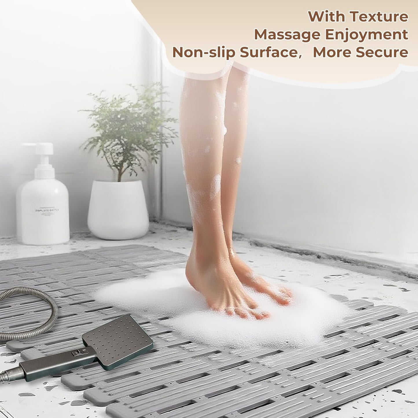 Bathtub Mat Non Slip for Bathroom with Suction Cups and Drain Holes 35.4 * 15.7 Inch Shower Mat for Inside Shower, Quick Dry Bath Mat for Baby Kids Seniors, Easy to Cut, Easy Dry