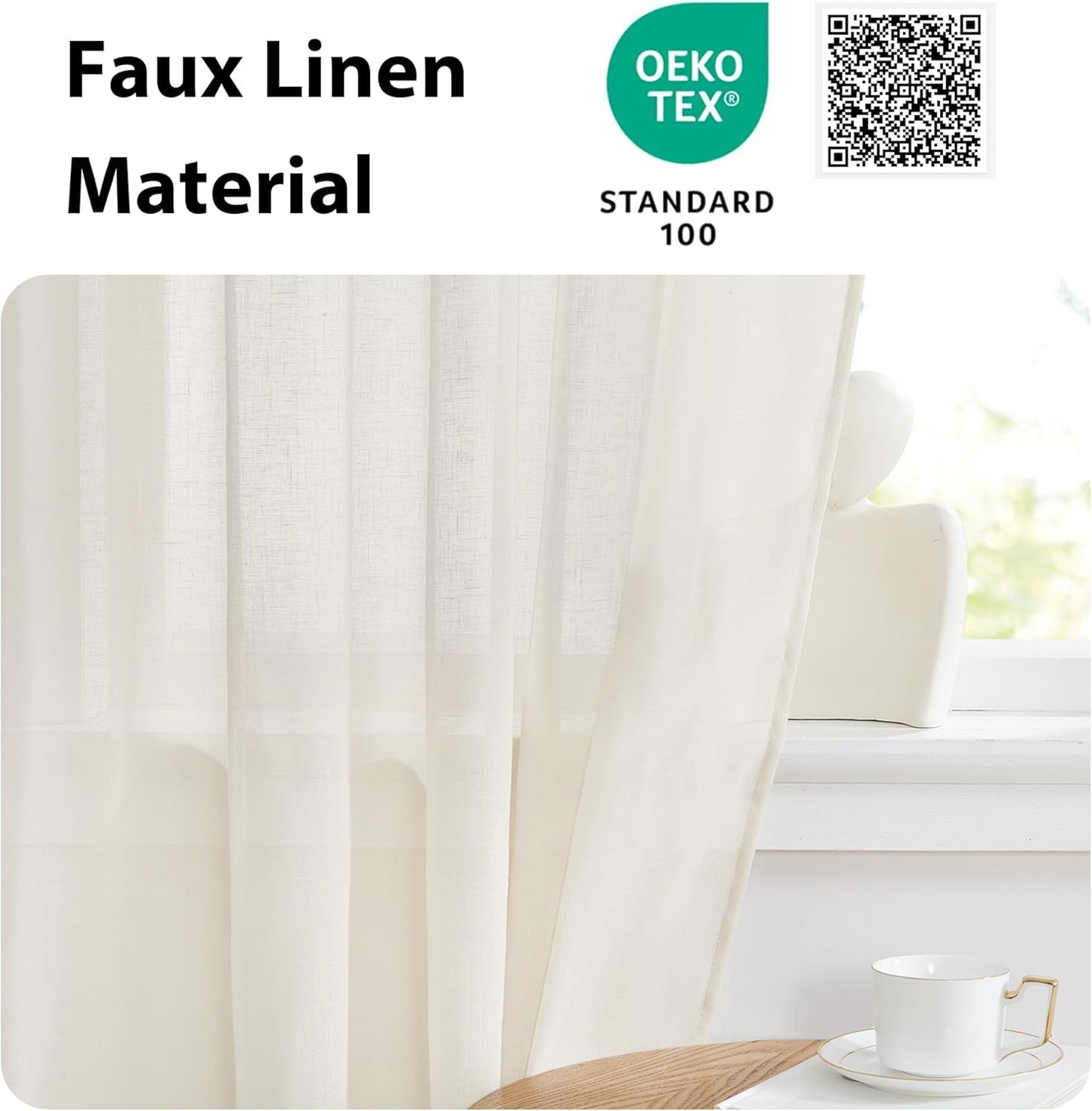 NICETOWN Front Door Curtain - 72 inches Long Faux Linen Door Window Cover for Kitchen Living Room Rod Pocket Sheer Curtains for Entryway/Garage with Tieback, 1 PC, 52 inches Wide, Ivory White