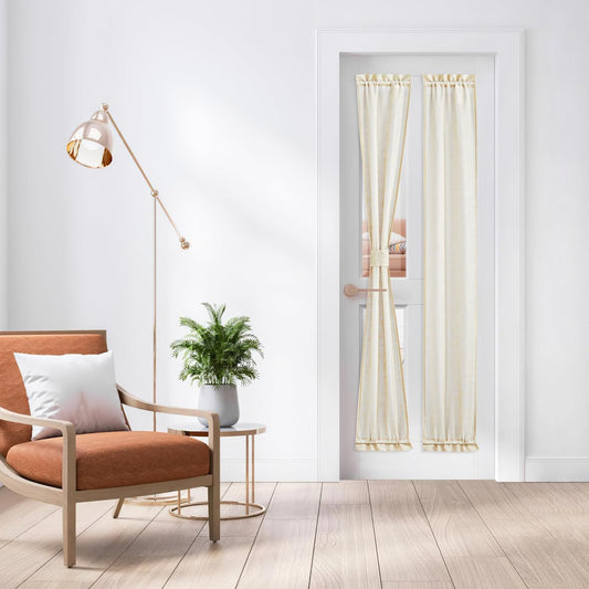 NICETOWN Sidelight Door Curtains 72 Inches Long for Windows Linen Sheer Privacy Protect Light Filtering French Door Side Curtain Panels with Tie Back, 12 Inch Width, 1 Panel, Beige