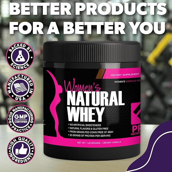 Whey Protein Powder for Women Vanilla Powder - Low Carb Gluten-Free Grass-Fed rBGH-Free - Supports Weight Loss - Natural Stevia Sweetened Protein Shake, 20g (Creamy Vanilla, 1lb)