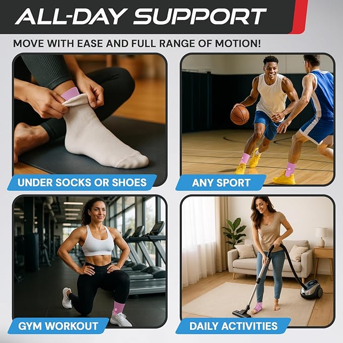 Sleeve Stars Ankle Brace for Women & Men, Ankle Wrap for Sprained Ankle, Compression Sleeve for Plantar Fasciitis Relief, Easy Customizable Support: w/Removable Strap (Single/S:9"-10"/Baby Pink)
