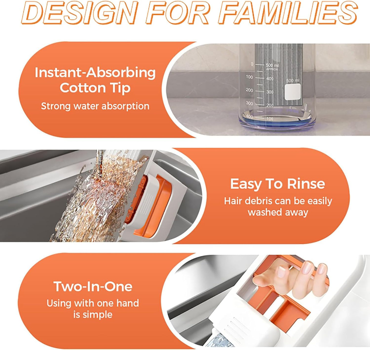 Mini Foldable Desktop Mop, Sponge Mop Wet and Dry Use Cleaning System, Self-Squeeze Small Mop for Bathroom Kitchen Desktop Glass Living Room Car (Orange, 1pcs)