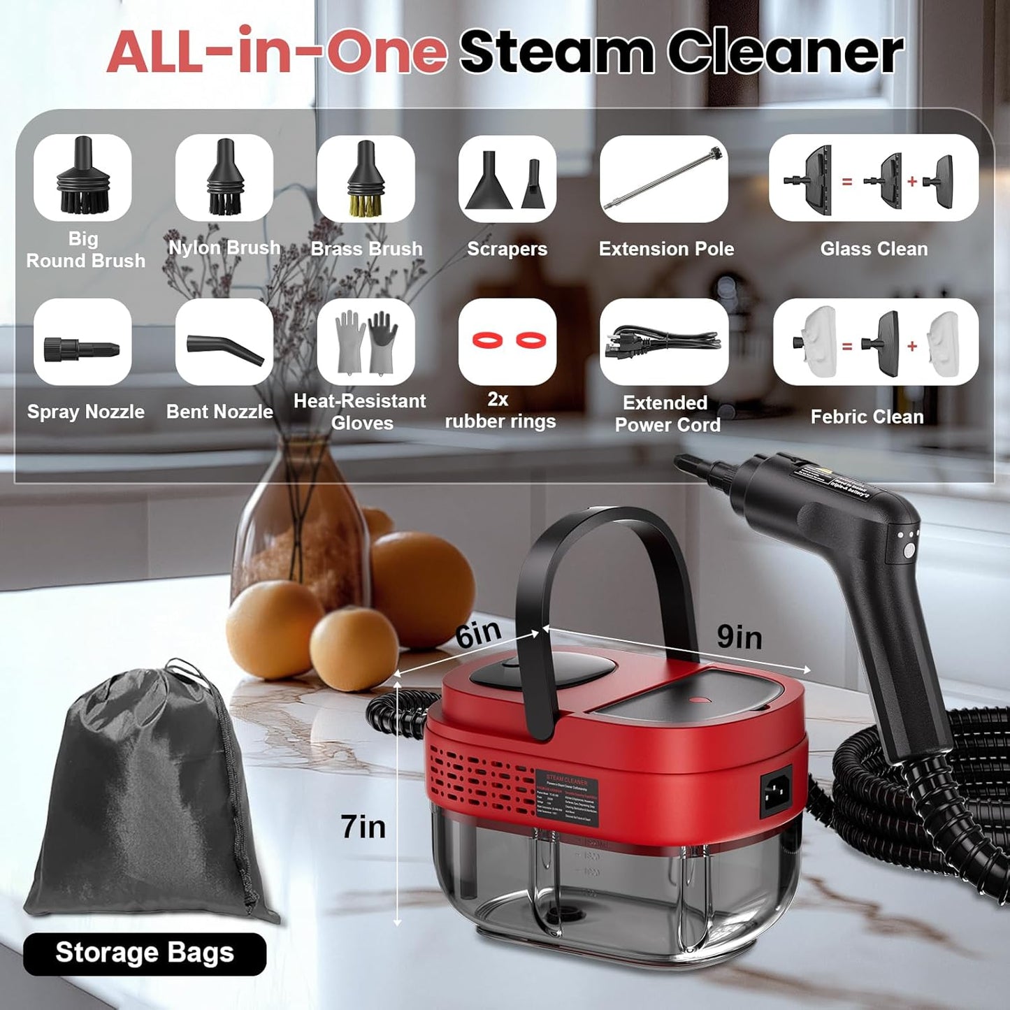 Handheld Steam Cleaner for Home, 2500W High Pressure Steam Cleaner for Car Detailing, 3 Steam Levels, 1600Ml Tank, High Heat Steamer for Bed Bugs, Couch, Furniture, Kitchen, Bathroom, Floors