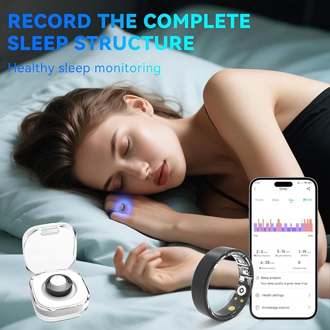 Smart Rings for Women Men,Fitness Tracker Ring,Heart Rate,Blood Oxygen,Blood Pressure,Step Tracker,Sleep Monitoring,No Subscription Fee,IP68 Waterproof Smart Ring for iphone&Android(Black 7)