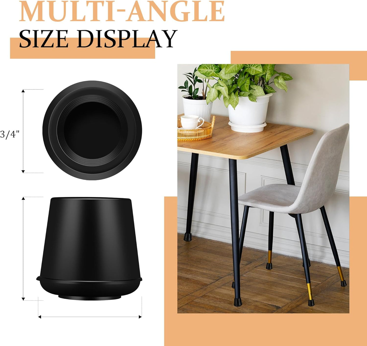 3/4" Round Rubber Chair Leg Tips Caps, Chair Leg Floor Protectors, Non-Slip Chairs Legs Caps, Stool Feet Protectors Cap, Folding Metal Chairs Legs Tip Replacement (Black, 24 Pack)