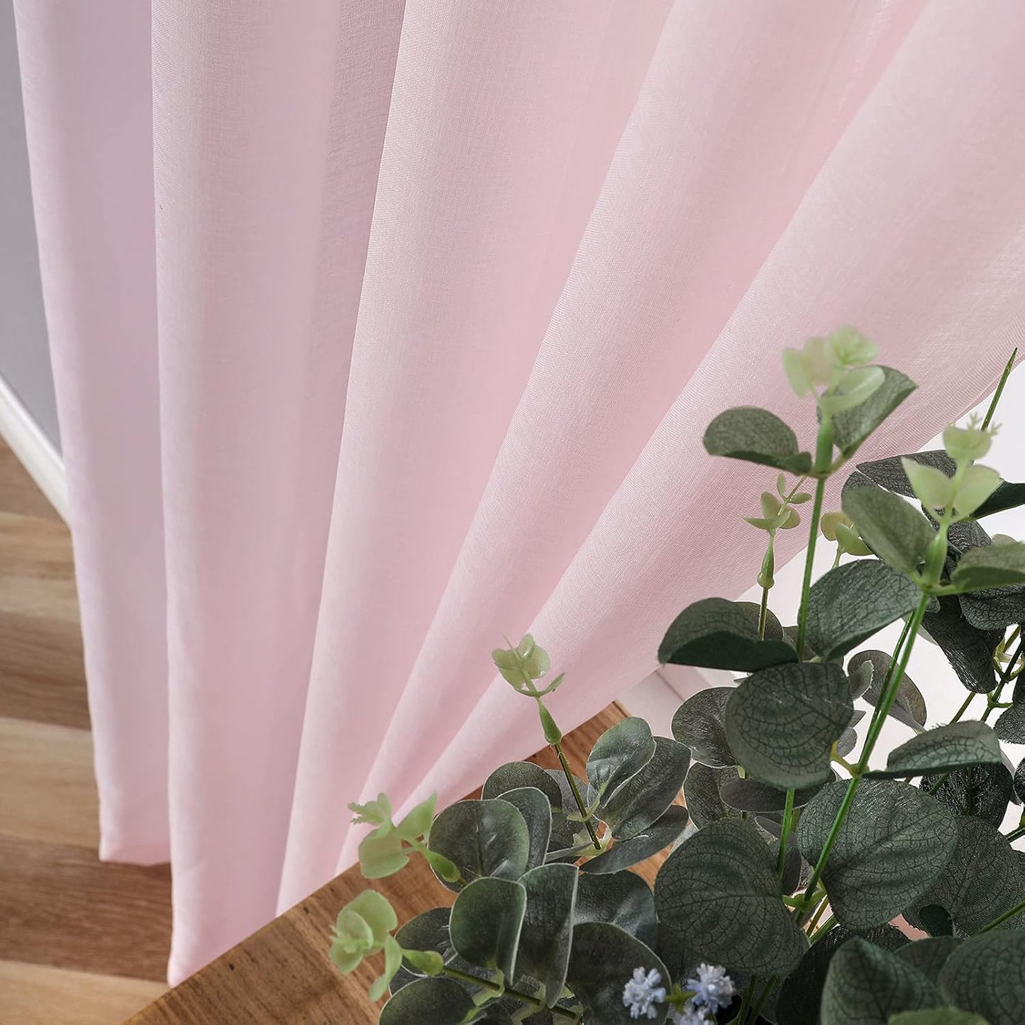 Tollpiz Sheer Curtain Linen Textured Bedroom Curtains Sheer Light Filtering Rod Pocket Voile Curtain for Living Room, 54 x 95 inches Long, Pink, Set of 2 Panels