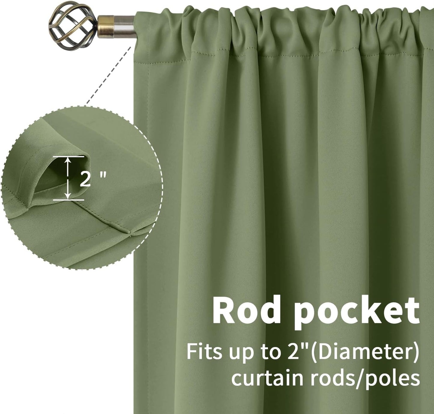 BGment Olive Green Blackout Curtains 63 Inch Length for Bedroom - Rod Pocket Thermal Insulated Room Darkening Drapes for Living Room Office, 52 x 63 Inch, 2 Panels