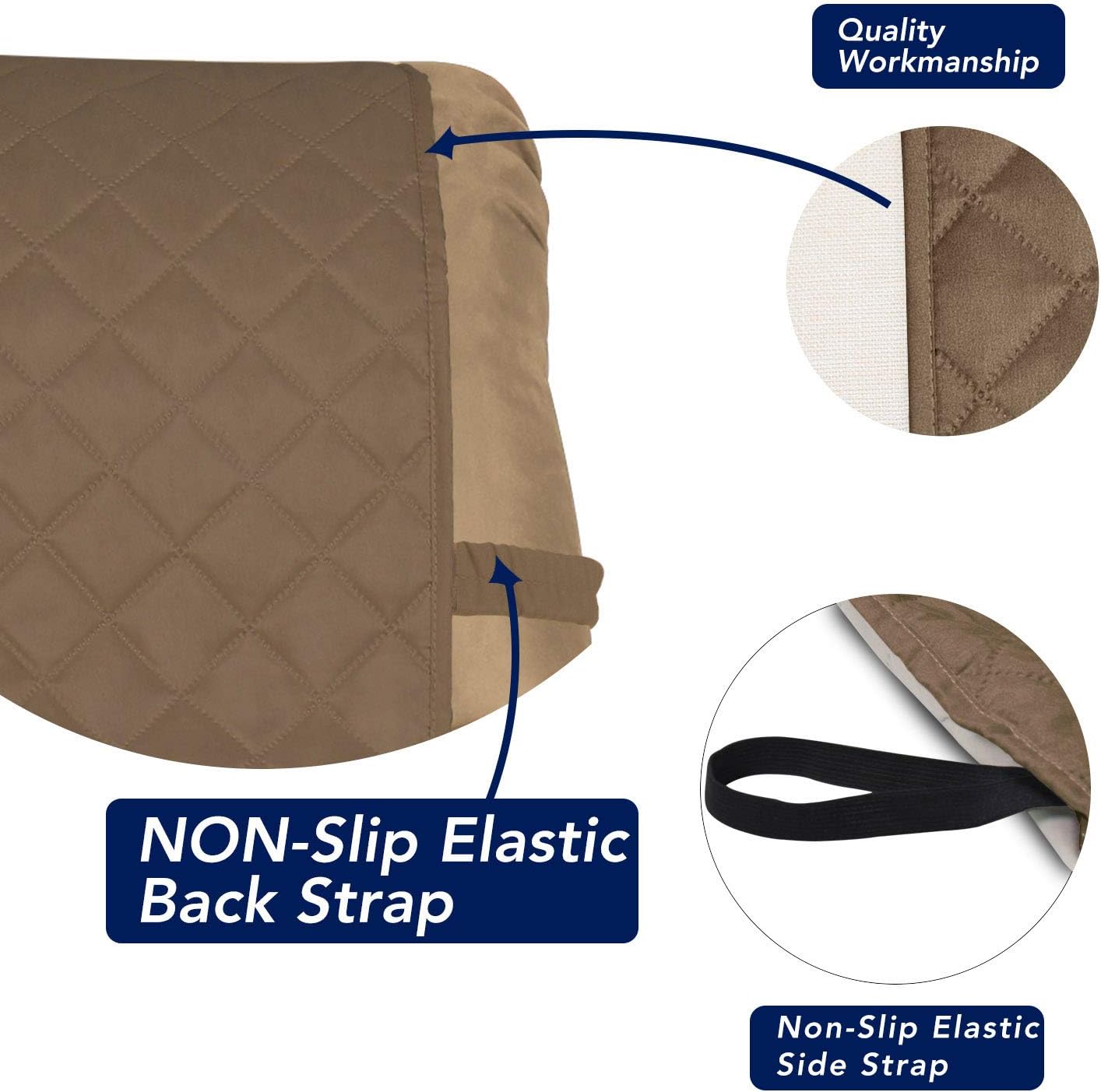 PureFit Reversible Quilted Sofa Cover, Water Resistant Slipcover Furniture Protector, Washable Couch Cover with Non Slip and Elastic Straps for Kids, Dogs, Pets (Small Recliner, Camel/Ivory)