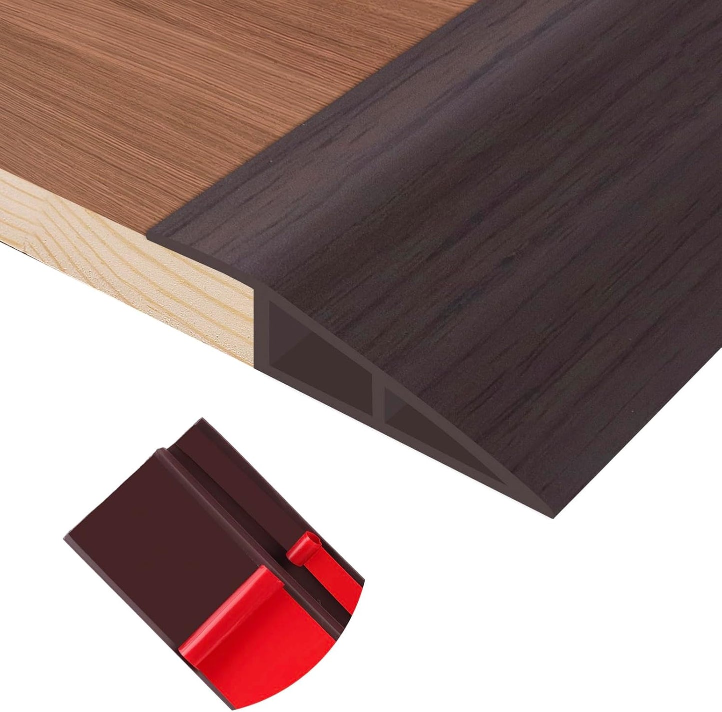 Floor Transition Strip Self Adhesive Vinyl Door Threshold for Doorways Carpet Edging Trim Overlap Edge Reducer for Laminate Floor, Carpet, Tile (Dark Walnut Grain, 1/5" to 2/5", 3.3Ft)