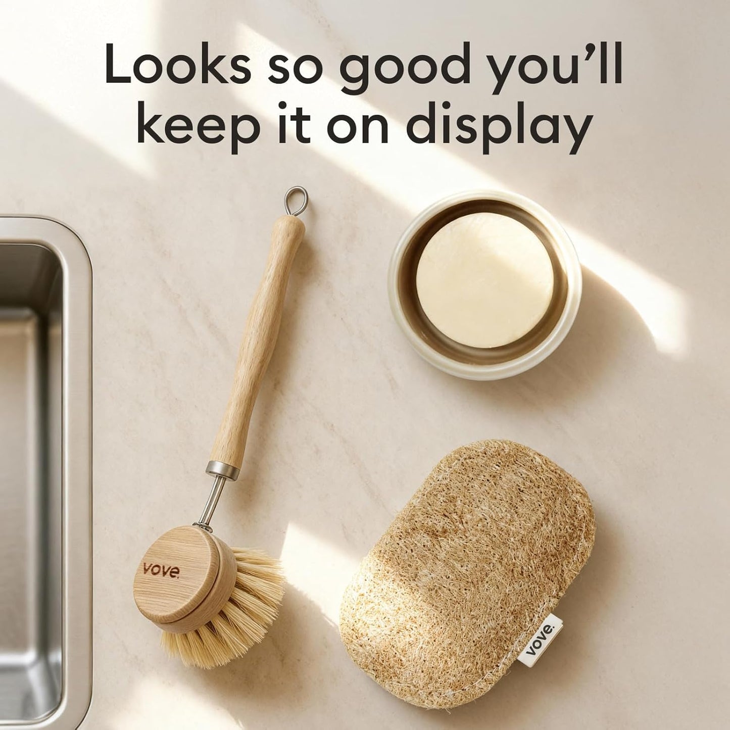 Vove Washing Up Sponges, Pack of 8 - Loofah & Cellulose Sponge with Cotton, Natural Eco-Friendly Kitchen Sponges & Scourers for Household Cleaning, FSC-Certified Packaging