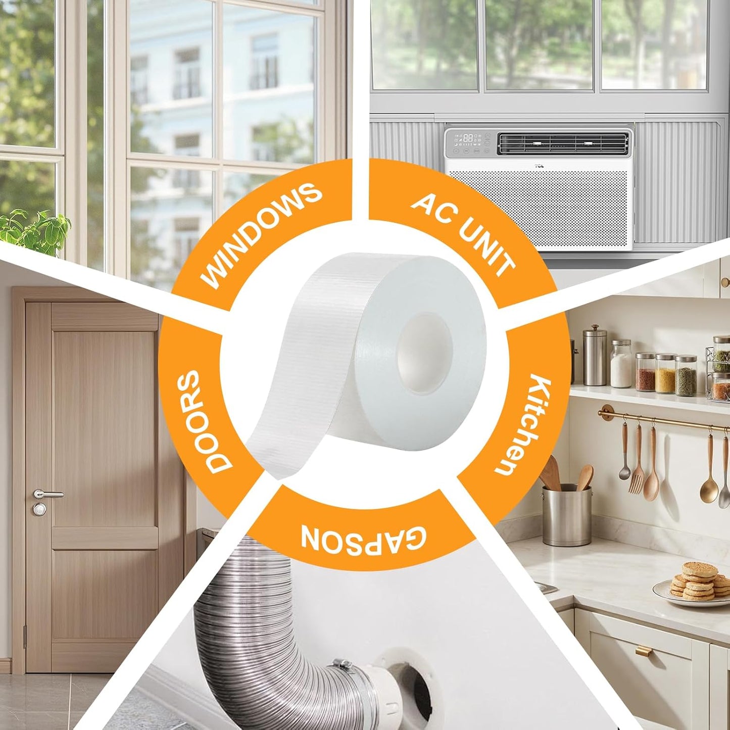 Window Weather Sealing Tape 2 Inch x 90 FT Weather Stripping Residue-Free Window Seal Insulation Tape for Doors Windows and Shower Glass Gaps White