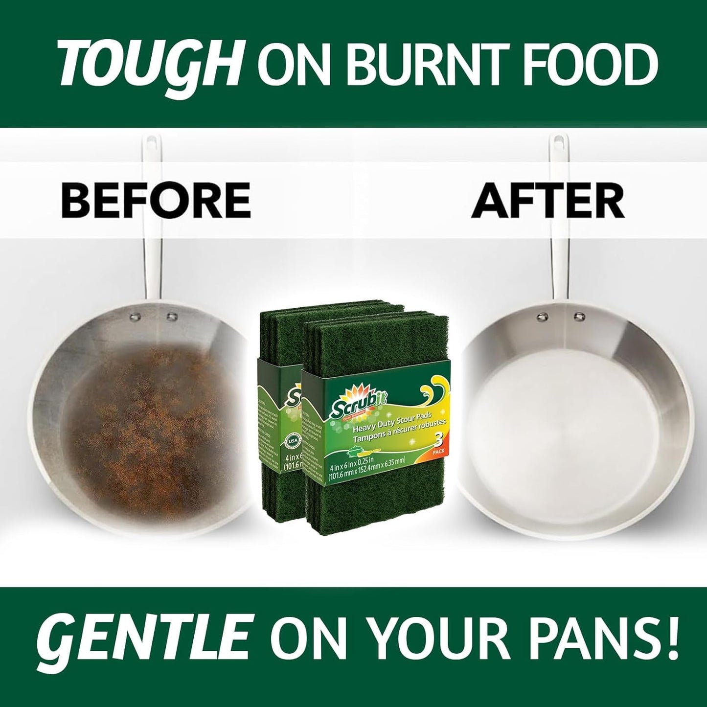 Scouring Pads - Heavy Duty Household Cleaning Scrubber with Non-Scratch Anti-Grease Technology - Reusable Scrubbing Pads – Green, 24 Pack