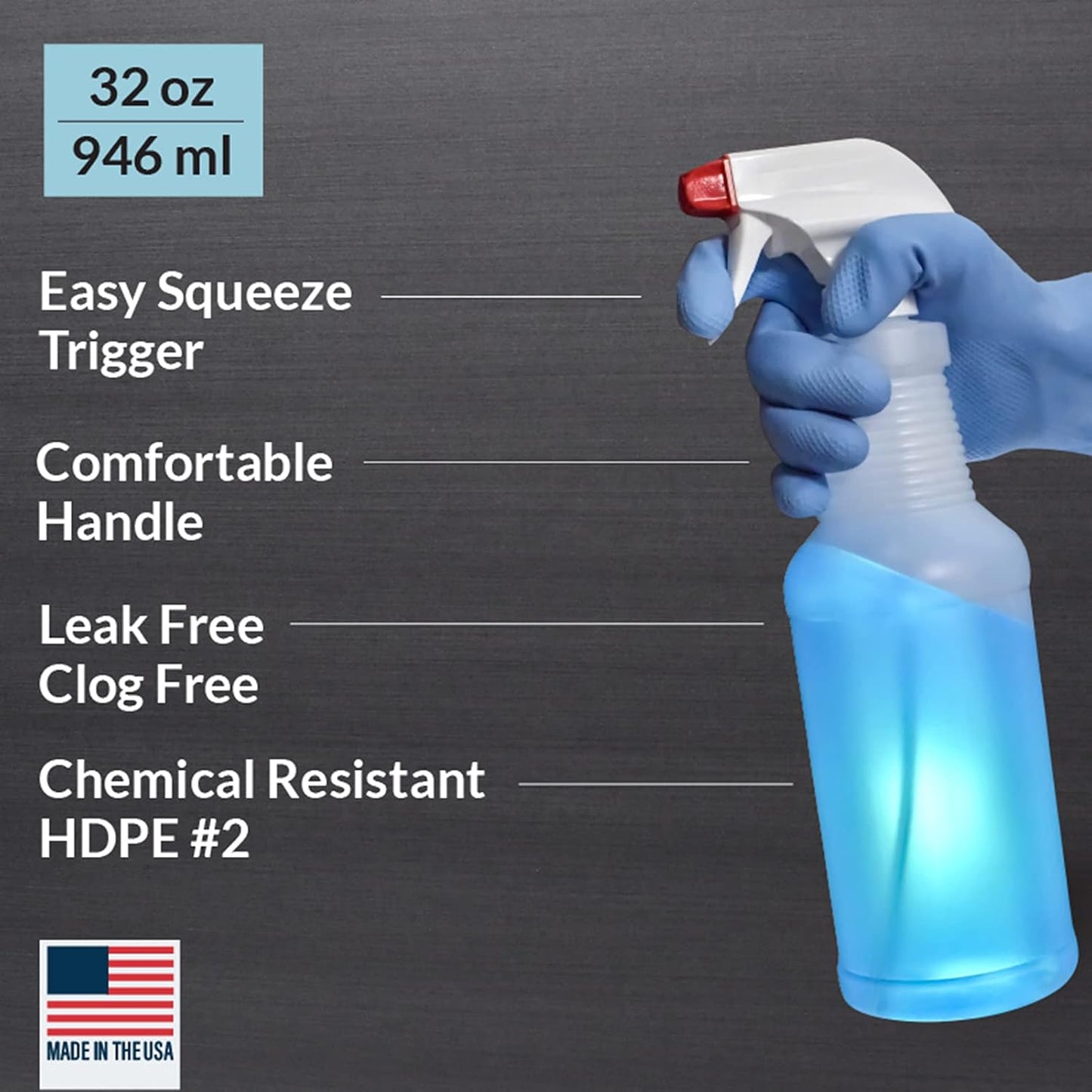 Pinnacle Mercantile Plastic Spray Bottles Leak Proof Technology Empty 32 oz Pack of 3 Made in USA