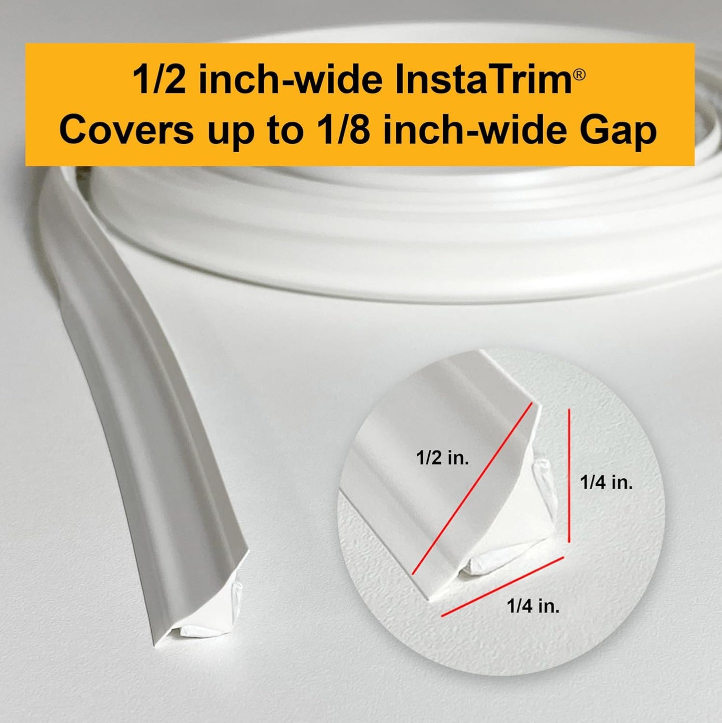 InstaTrim The Original Flexible Trim - 2-Pack of 10ft Grey 1/2" Wide Caulk Tape - Adhesive Trim with Many Uses Including Caulking for Bathtubs, Sinks, Counters, Tile, Floors - Made in USA