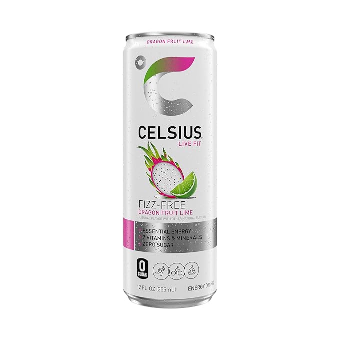 CELSIUS Fizz Free Dragon Fruit Lime, Sugar Free Energy Drink, 12 Fl Oz (Pack of 12)