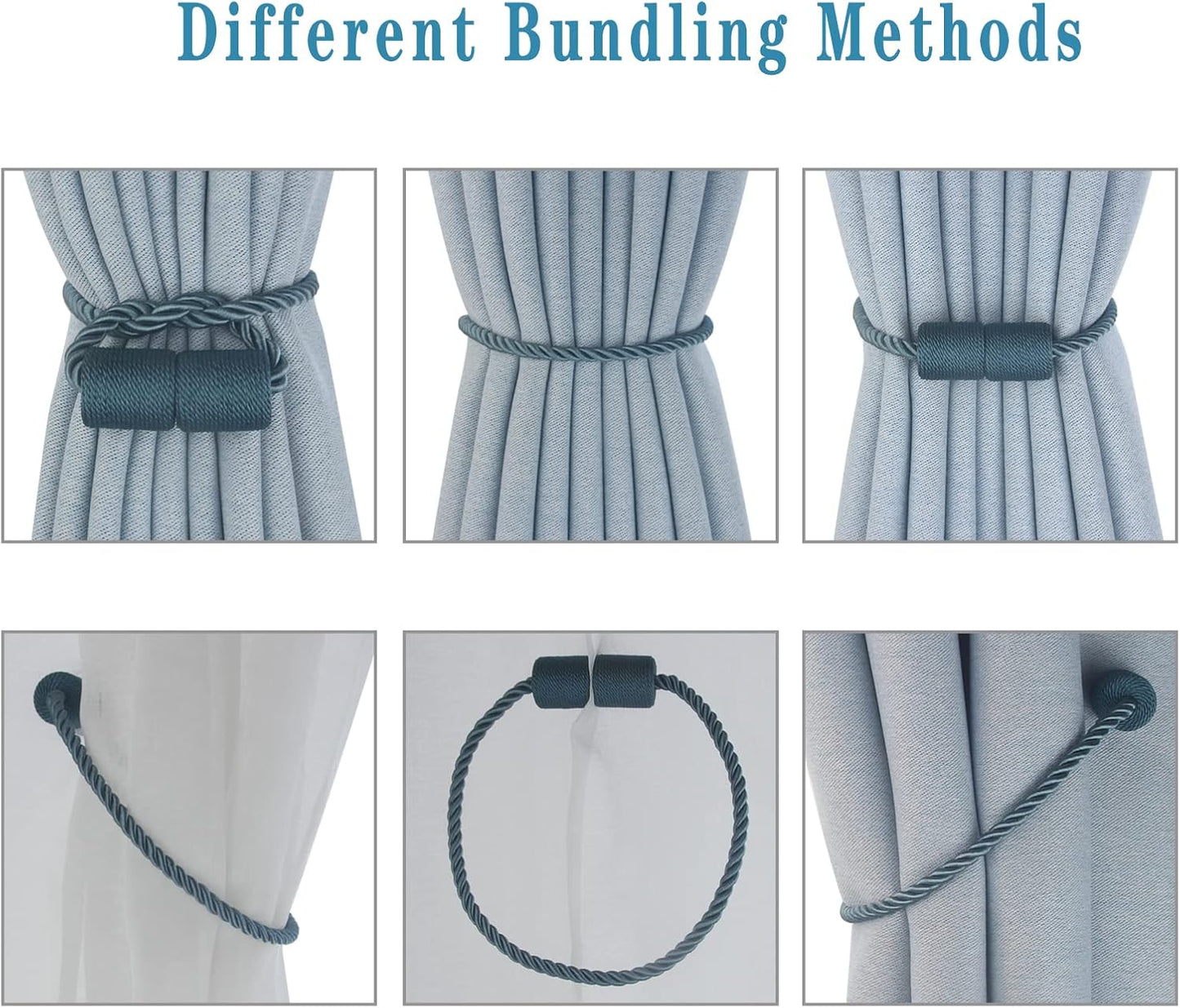 Magnetic Curtain Tiebacks 6 Pack Blue Curtain Rope Tieback Curtain Holders for Drapes Modern Tie Backs Decorative Curtain Holdbacks