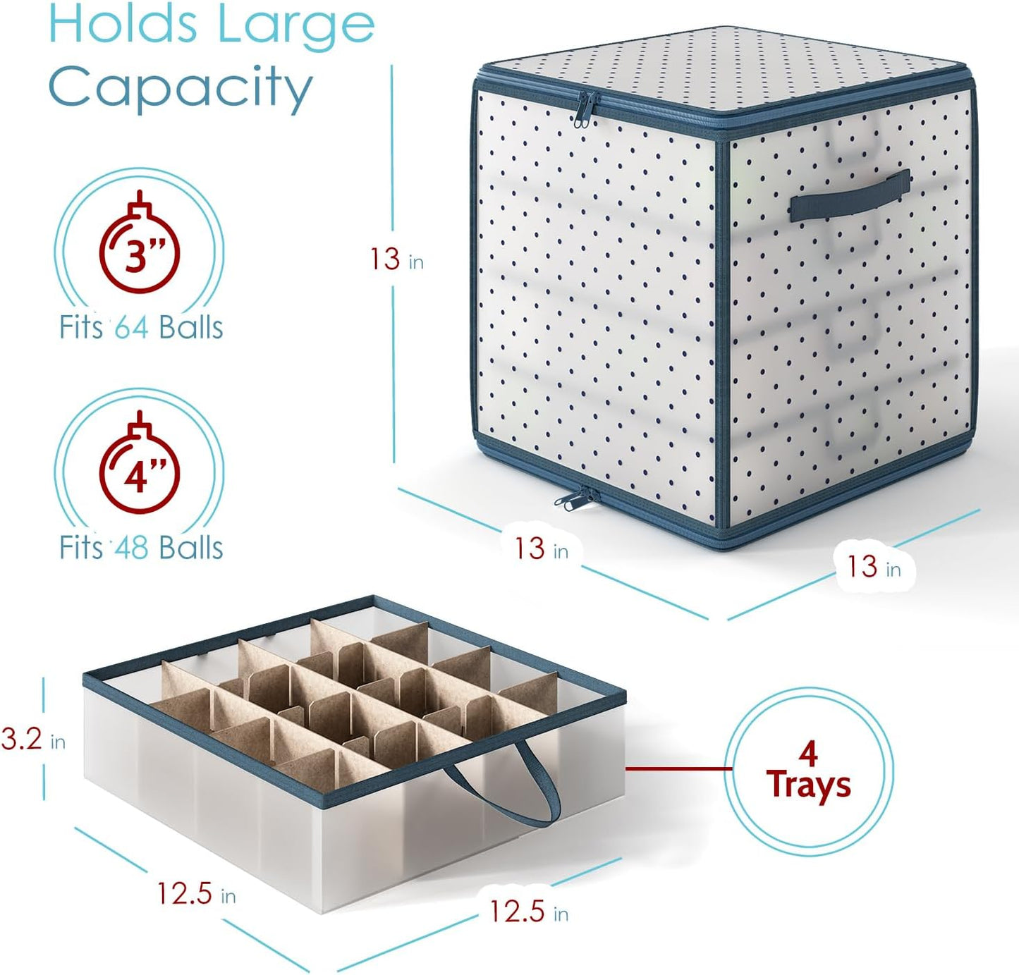 Hearth & Harbor Christmas Ornament Storage Box With 4 Inner Tray Dividers - Plastic Ornament Storage Container For 64 Holiday Ornaments or Decorations