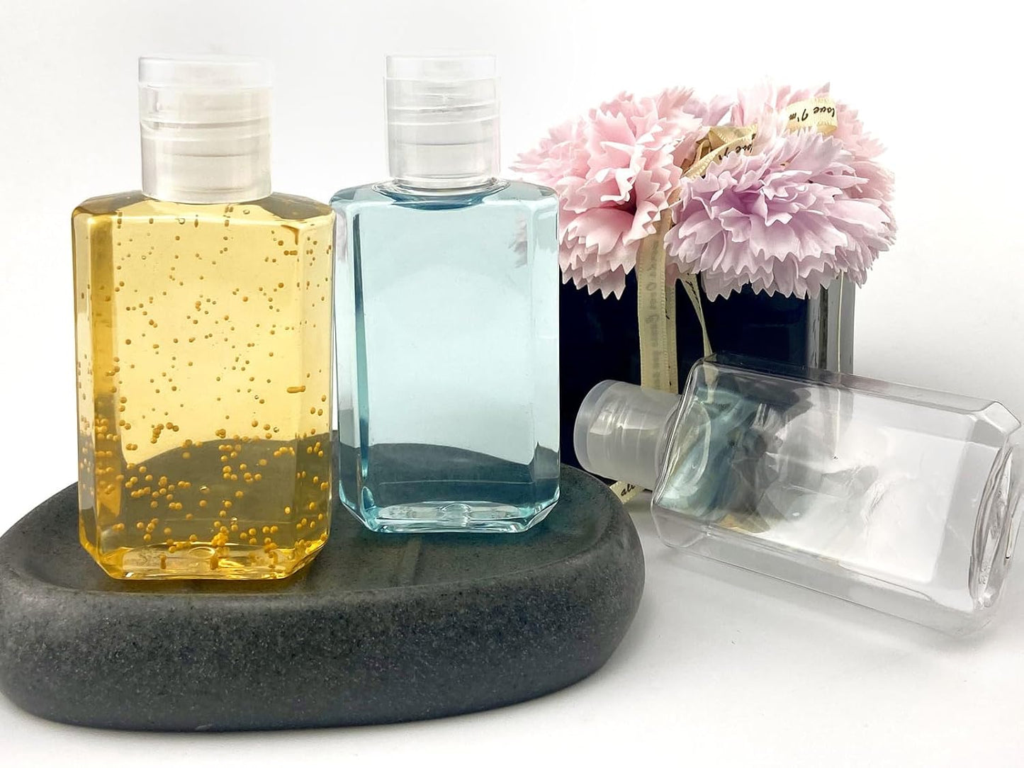 2oz Empty Hand Sanitizer Travel Size Bottles, Refillable Clear Plastic Containers with Flip Cap for Shampoo, Lotion, Cream, Baby Shower, Tolitery (50 Pack)