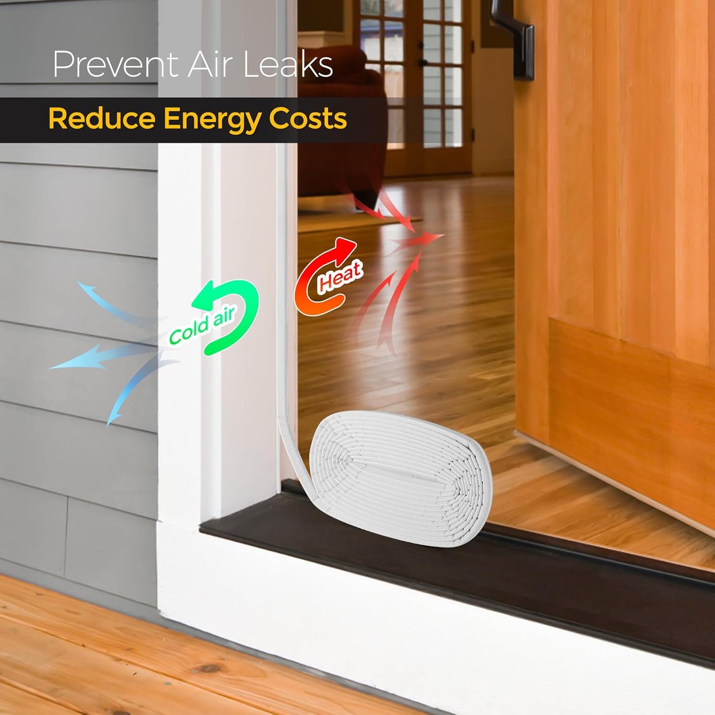 Ravinte Weather Stripping Door Seal Strip Soundproof "Q" Foam Weather Stripping for Door Frame, Exterior Door Weather Stripping for Large Gap, Easy to Install（White, 28FT)